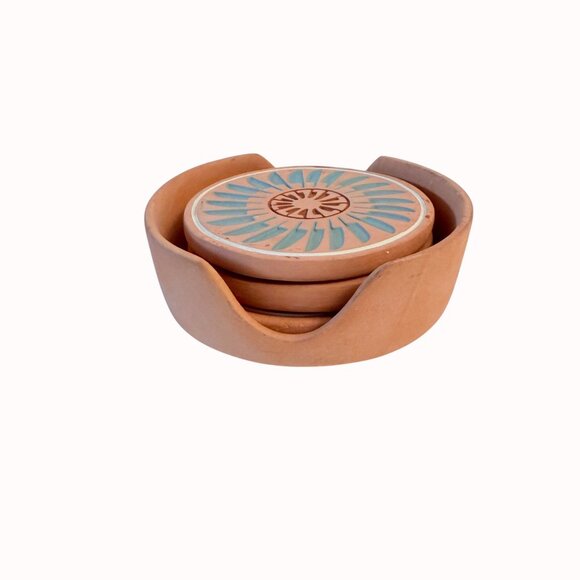 Terracotta Kokopelli Coaster Set With Holder Handcrafted Southwest Design Cork B - Picture 15 of 15